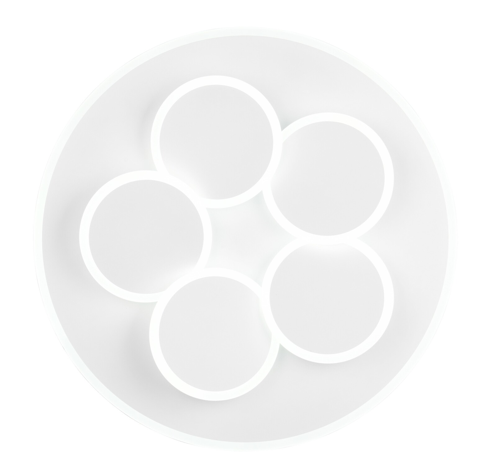 Moderne Deckenleuchte mit fünf kreisförmigen Elementen, Ansicht von unten.