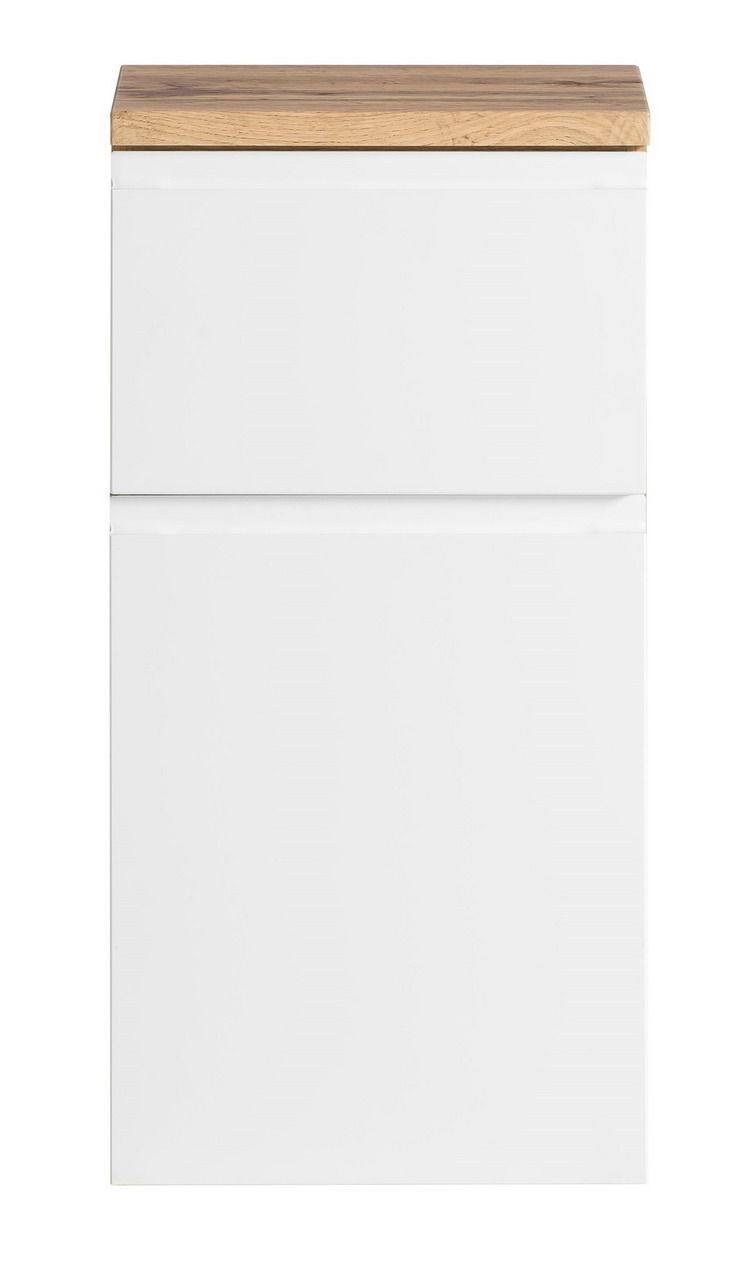 XORA Unterschrank VARESE Moderner Unterschrank mit weißer Front und Holzplatte, Frontalansicht