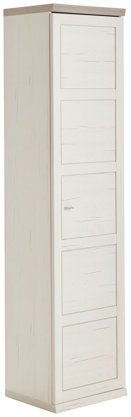 Schmaler Aktenschrank 5OH in heller Holzoptik, seitliche Perspektive