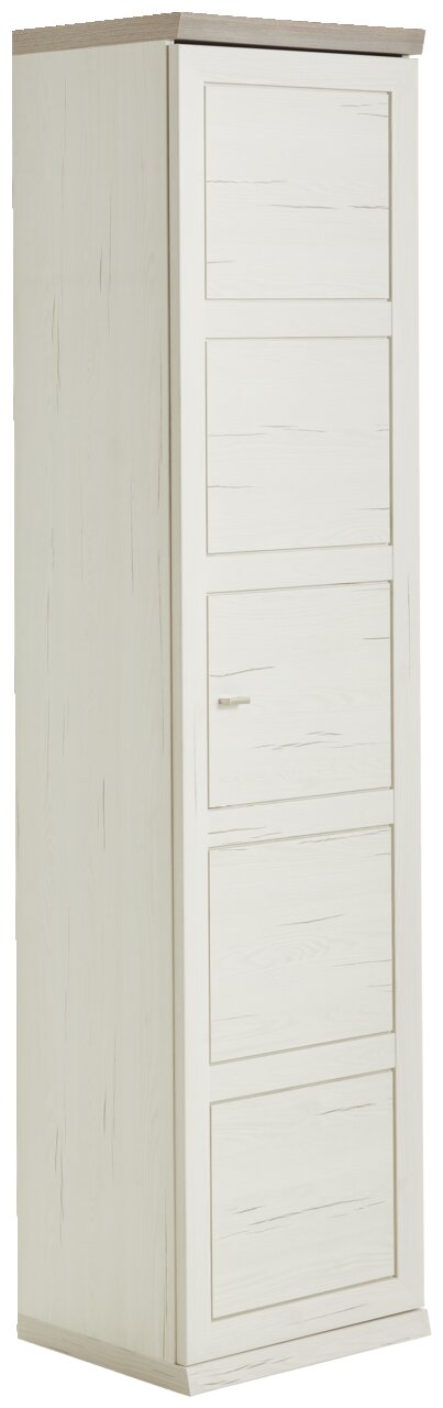 Schmaler Aktenschrank 5OH in heller Holzoptik, seitliche Perspektive