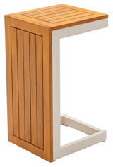 Moderner Beistelltisch aus Holz und Metall in Seitenansicht