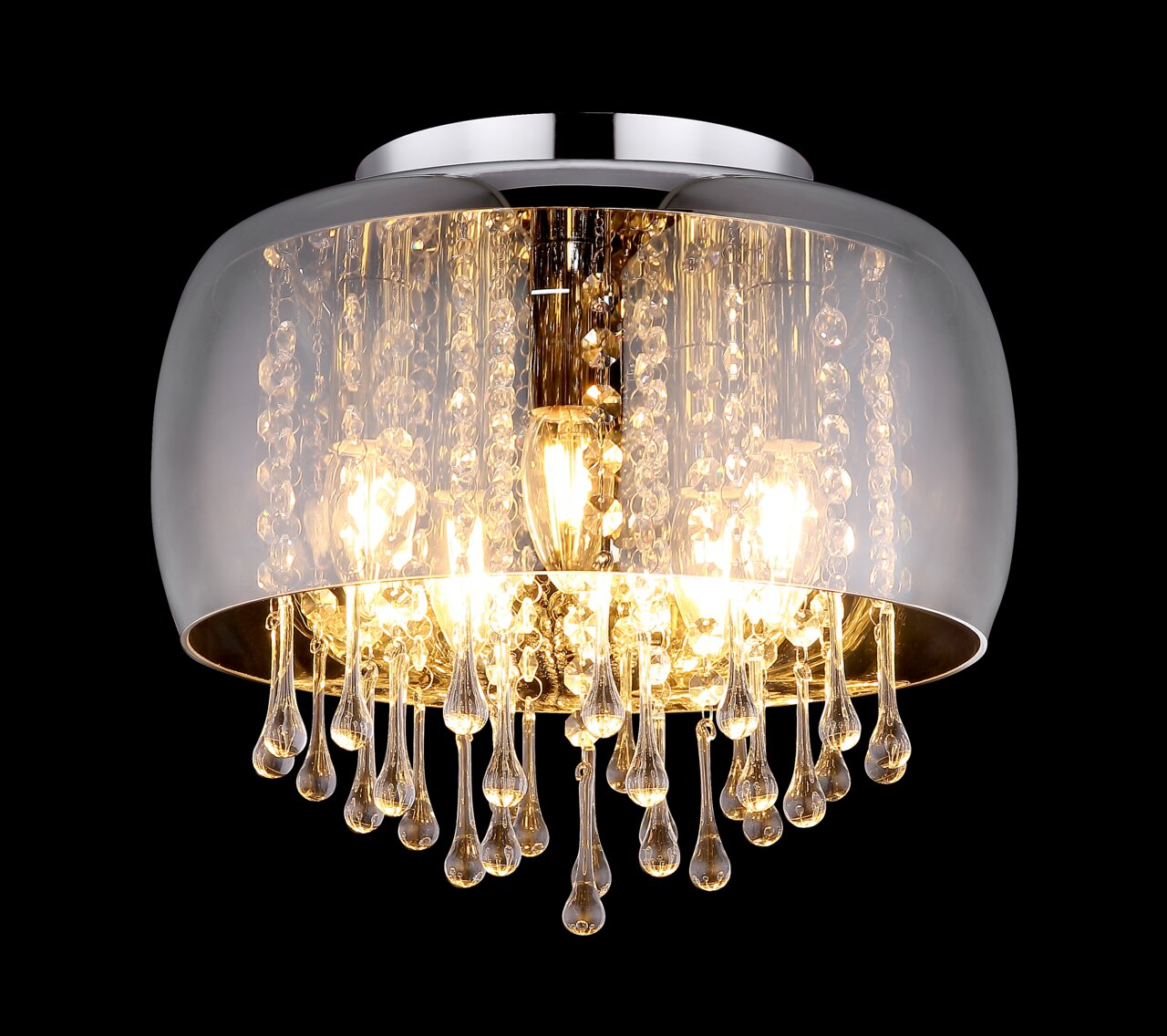 Globo Lighting Deckenleuchte KALLA Elegante Deckenleuchte mit Kristallanhängern, seitliche Perspektive