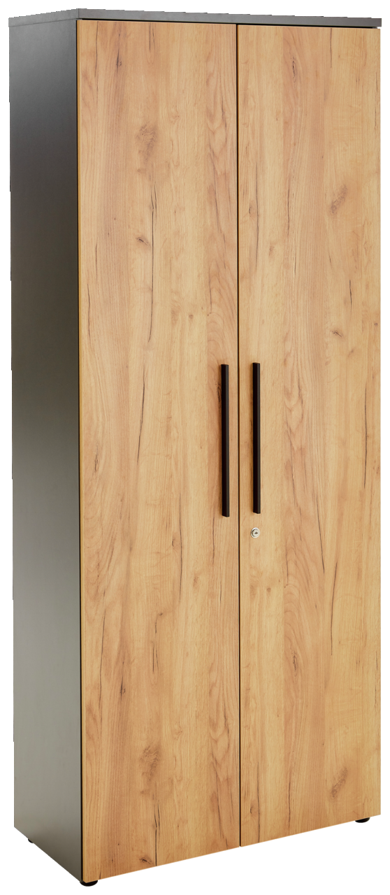 Novel Aktenschrank 5OH breit RENTON Aktenschrank mit Holzoptik und schwarzen Griffen, Frontalansicht