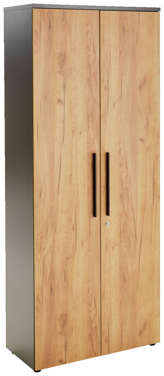 Novel Aktenschrank 5OH breit RENTON Aktenschrank mit Holzoptik und schwarzen Griffen, Frontalansicht