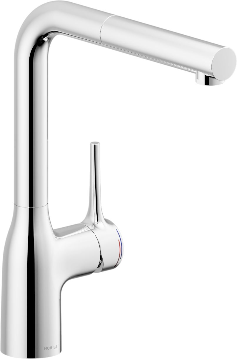 Novel Einhebelmischer Moderner Einhebelmischer aus Chrom in seitlicher Perspektive