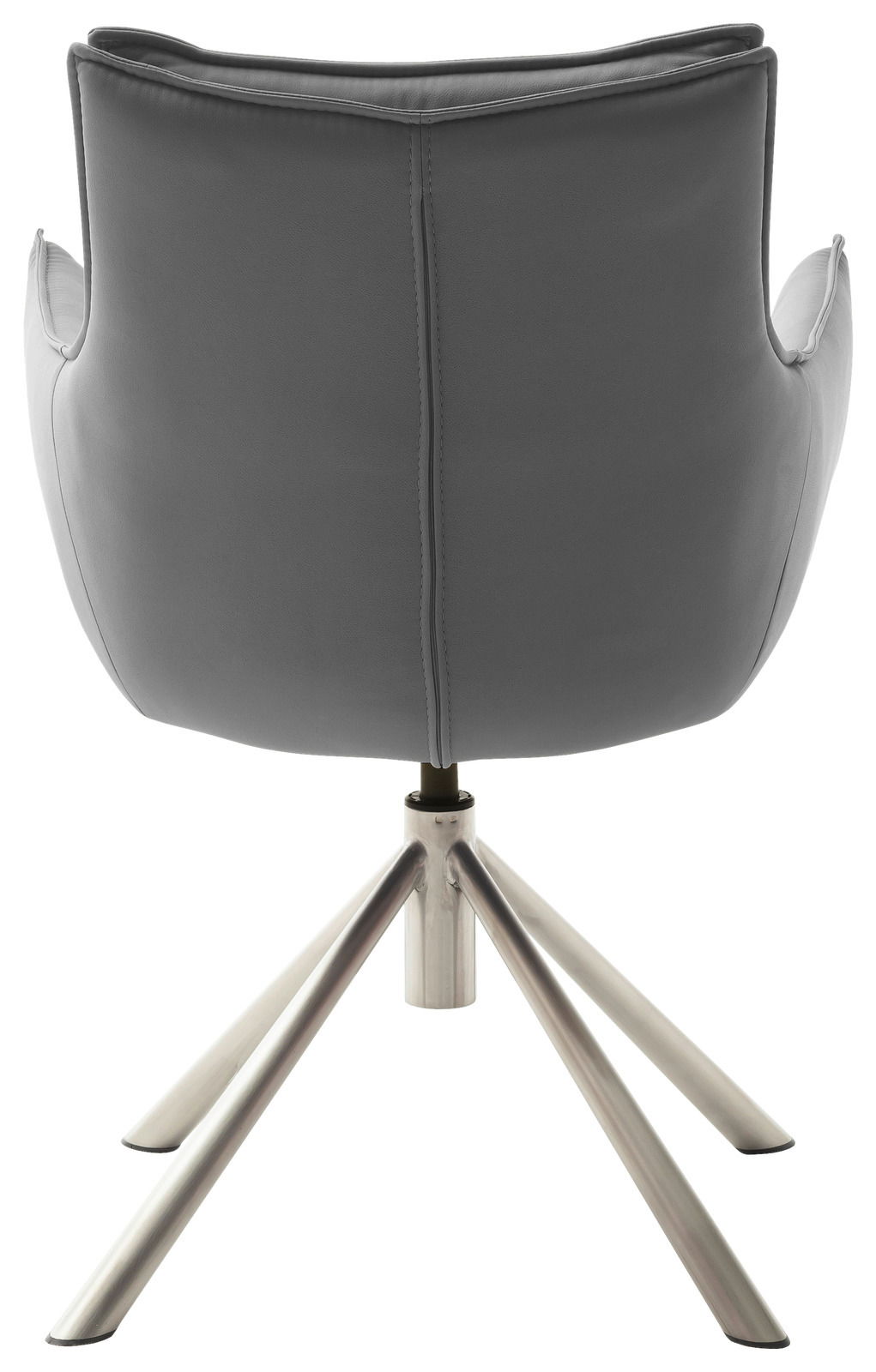 Rückansicht eines grauen Sessels mit Metallbeinen, moderne und elegante Gestaltung