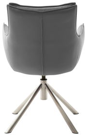 Rückansicht eines grauen Sessels mit Metallbeinen, moderne und elegante Gestaltung