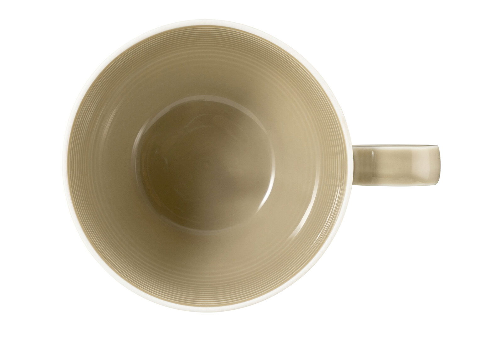 Ansicht von oben auf eine beige Milchkaffeetasse mit Henkel, 0,35l, von Seltmann Weiden.