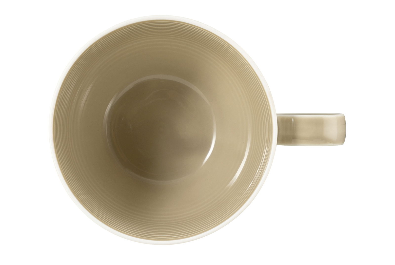 Ansicht von oben auf eine beige Milchkaffeetasse mit Henkel, 0,35l, von Seltmann Weiden.