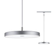 Moderne, ronde hanglamp in zilver, zijaanzicht