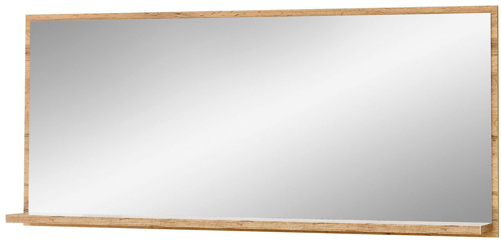 Großer rechteckiger Spiegel mit Holzrahmen, frontal betrachtet.