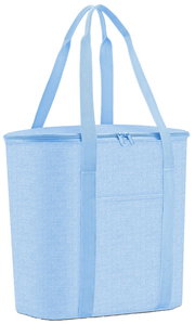 Hellblaue Thermoshopper-Tasche mit Reißverschluss und langen Tragegriffen, seitliche Perspektive