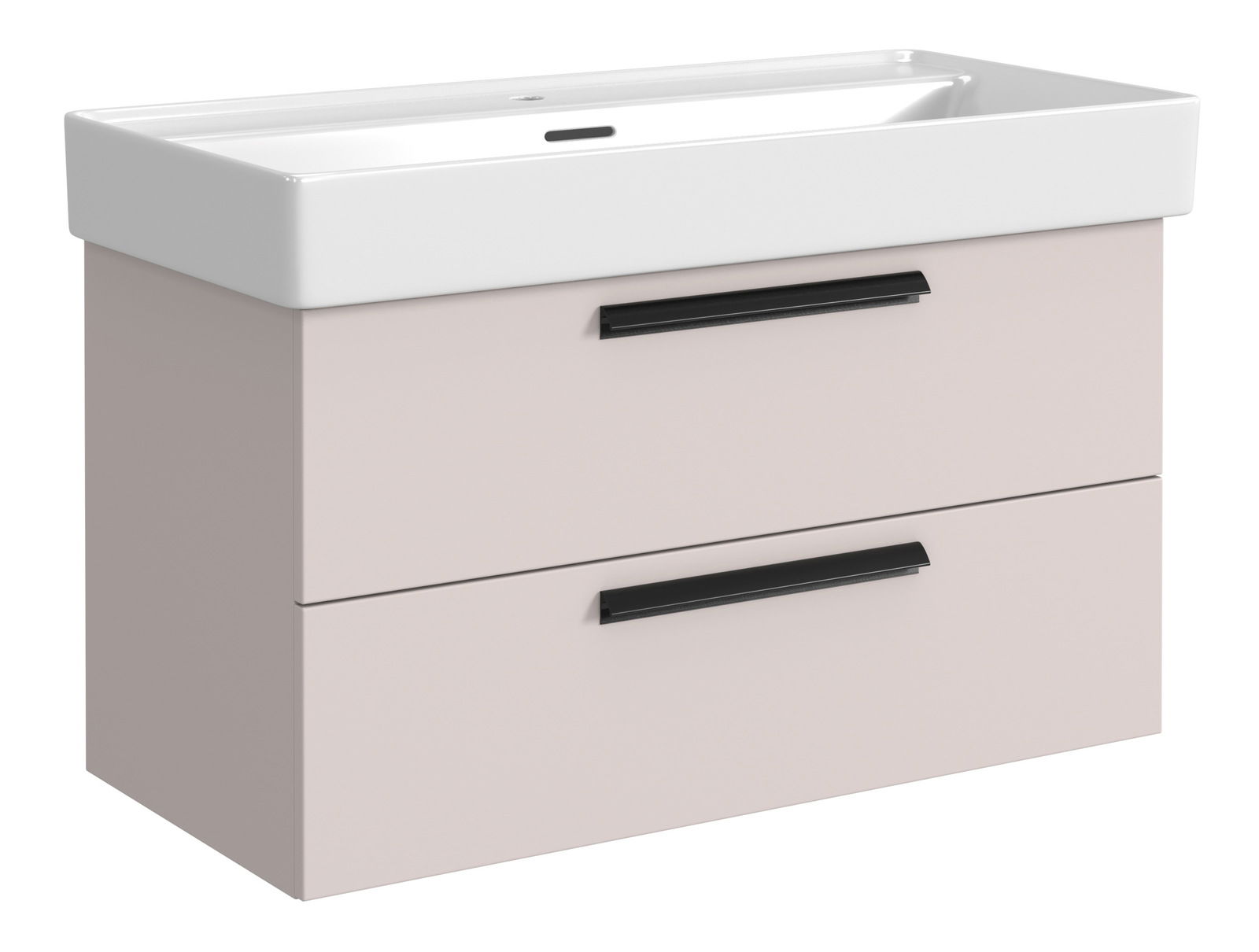 XORA Wastafelset VANNES Waschtisch-Set mit zwei Schubladen in hellem Beige und schwarzen Griffen, seitliche Perspektive