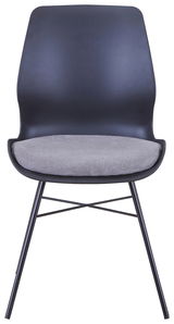 Moderner Stuhl mit schwarzer Rückenlehne und grauem Sitzpolster, Vorderansicht