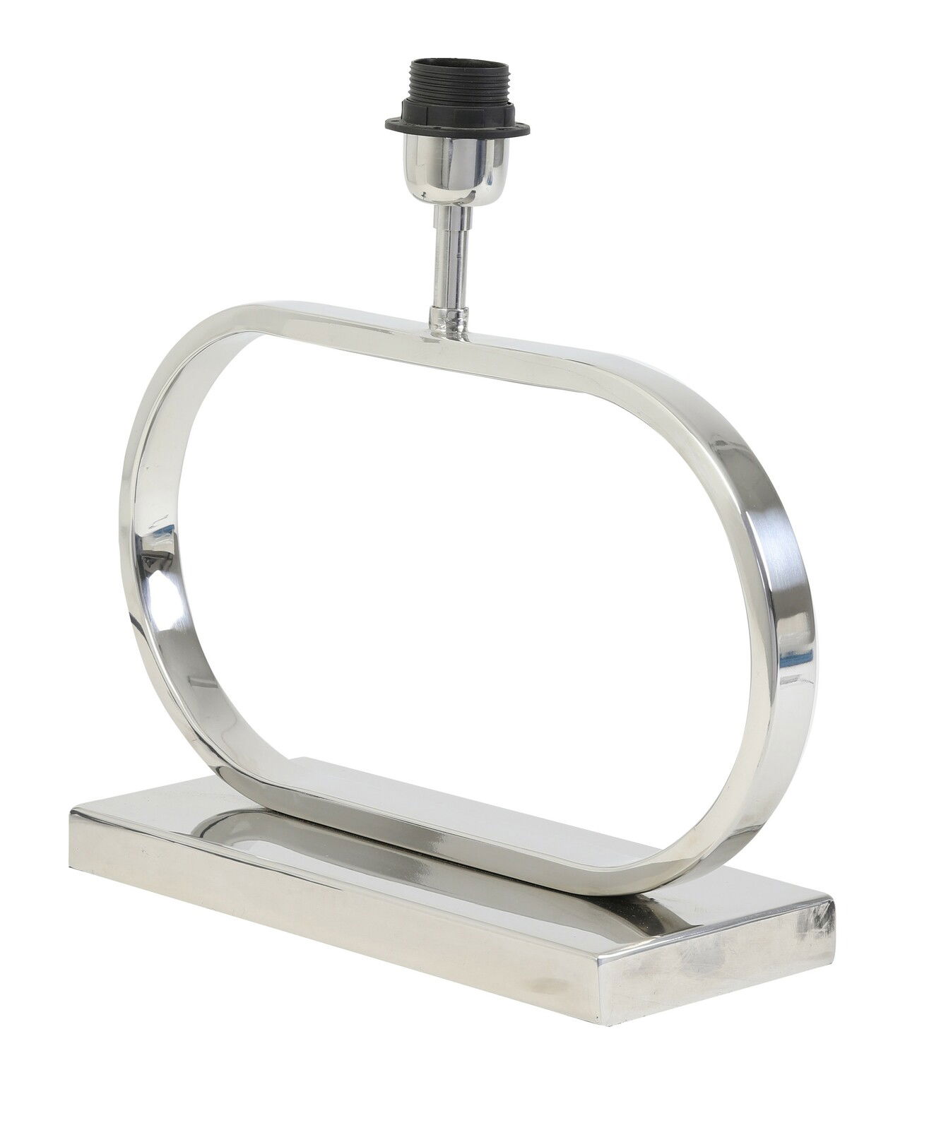 Moderner Lampenfuß aus Metall in ovaler Form, seitliche Perspektive