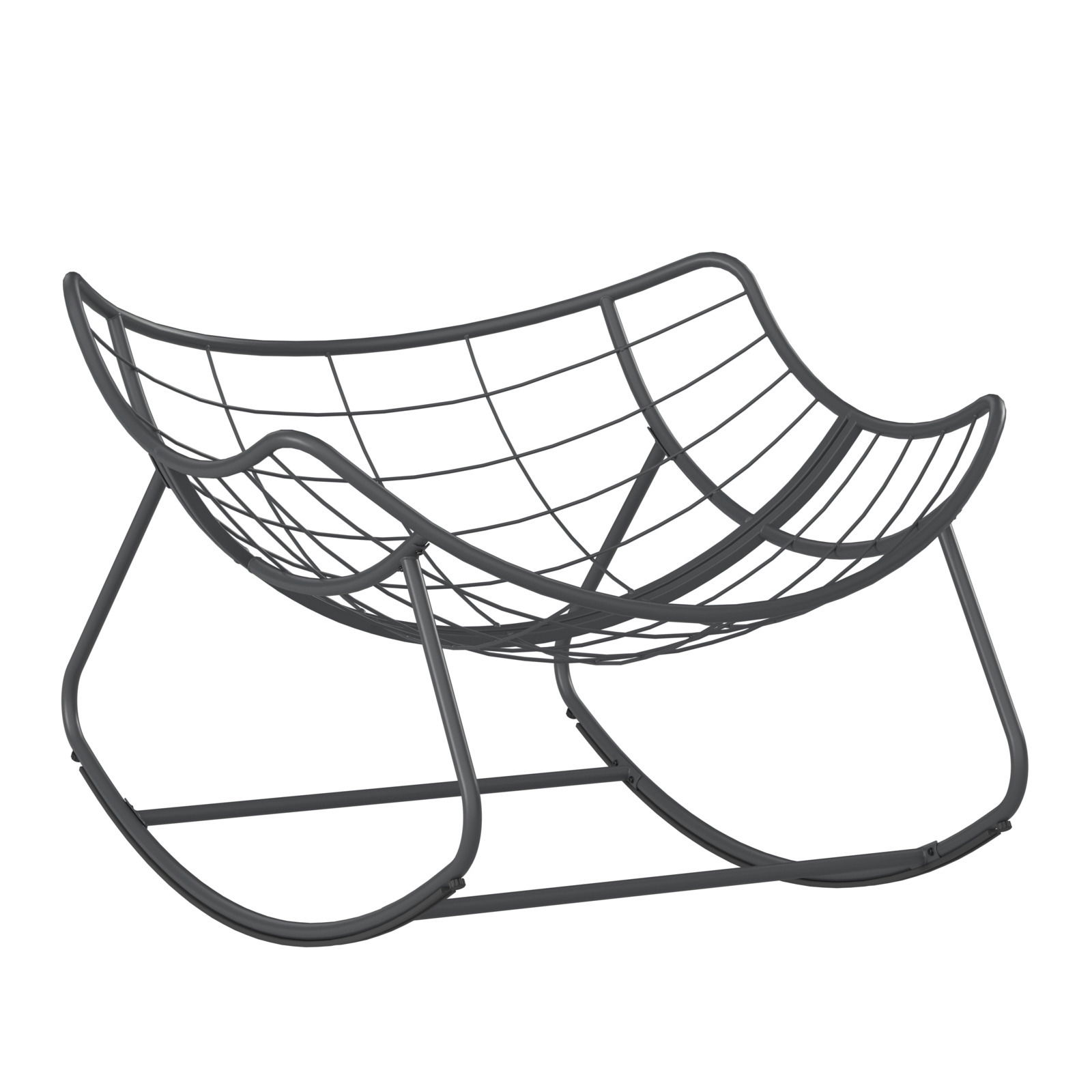 Moderner Schaukelsessel aus Metall in seitlicher Perspektive
