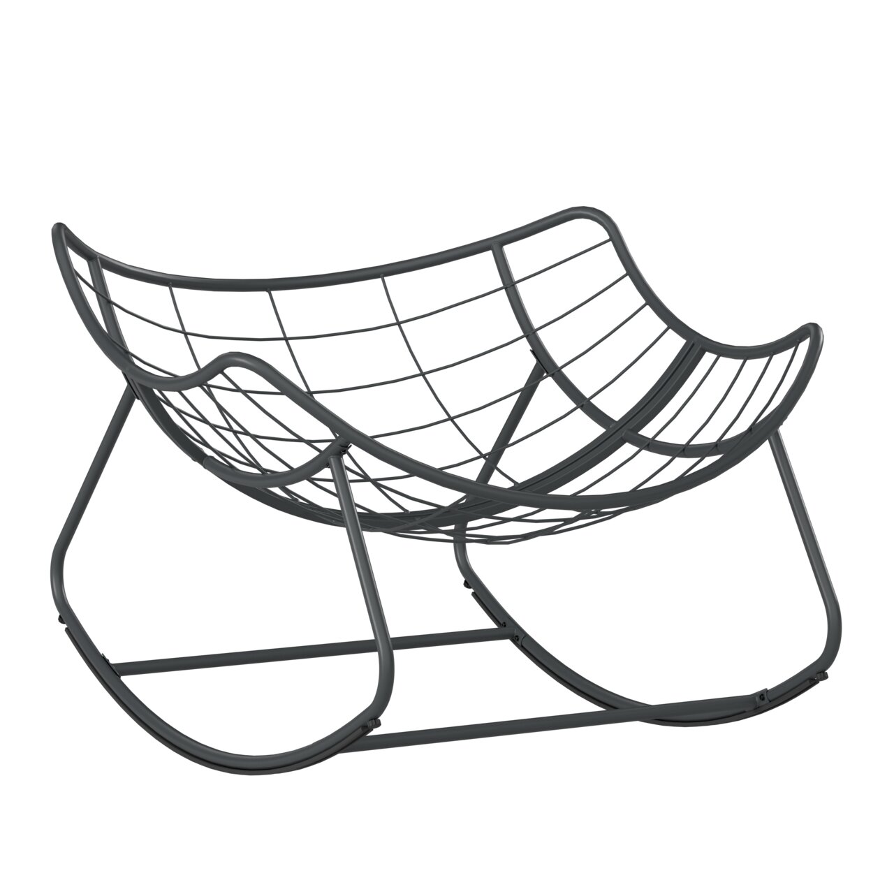Moderner Schaukelsessel aus Metall in seitlicher Perspektive