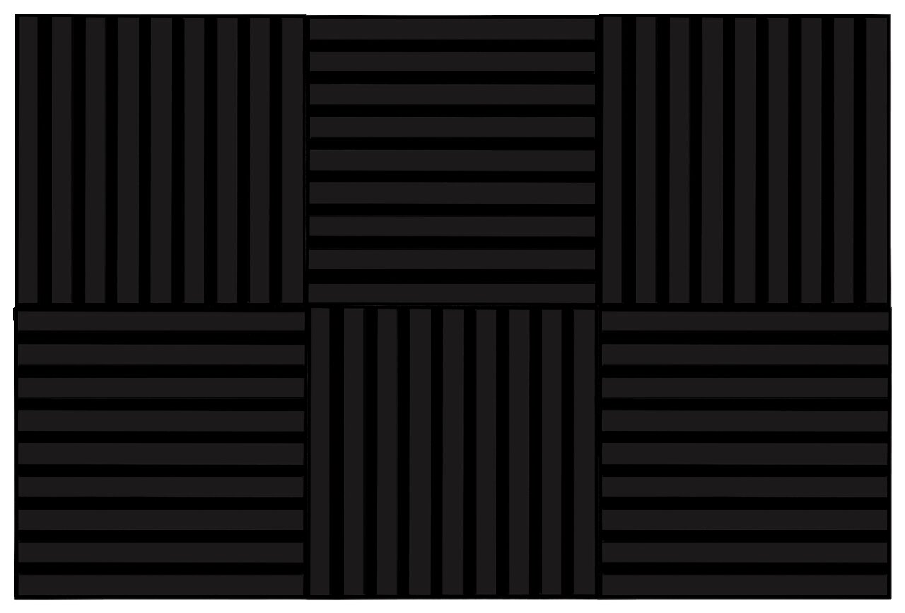 Dekopaneel 6er-Set quadratisch in schwarzer Farbe mit vertikalen und horizontalen Streifen, Draufsicht