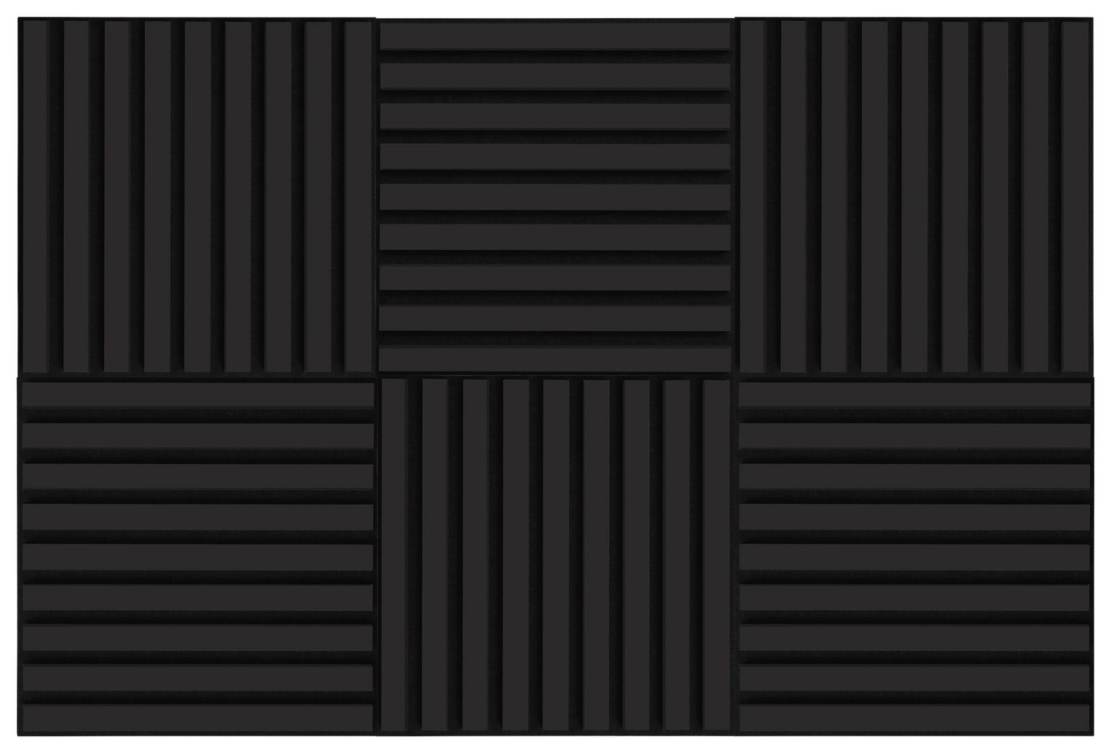 Dekopaneel 6er-Set quadratisch in schwarzer Farbe mit vertikalen und horizontalen Streifen, Draufsicht