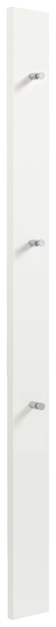 Weiße Garderobenleiste mit drei Haken, seitliche Perspektive