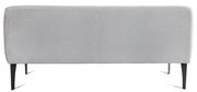 Rückansicht einer grauen Bank mit schwarzen Beinen, 217 cm breit.