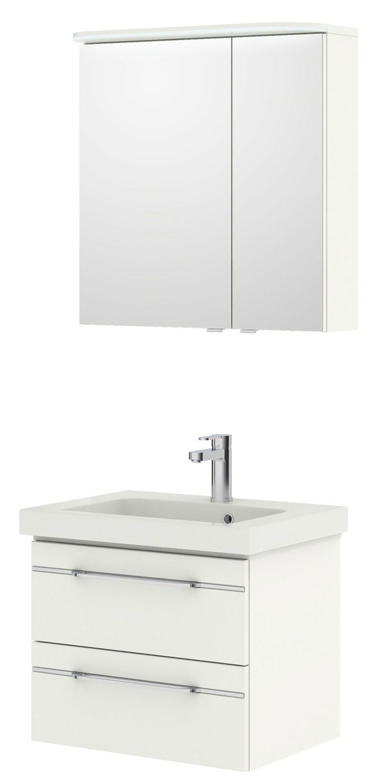 Pelipal Badblok BALTO SPRINT Moderner weißer Badblock mit Spiegelschrank und Waschbecken, Frontalansicht