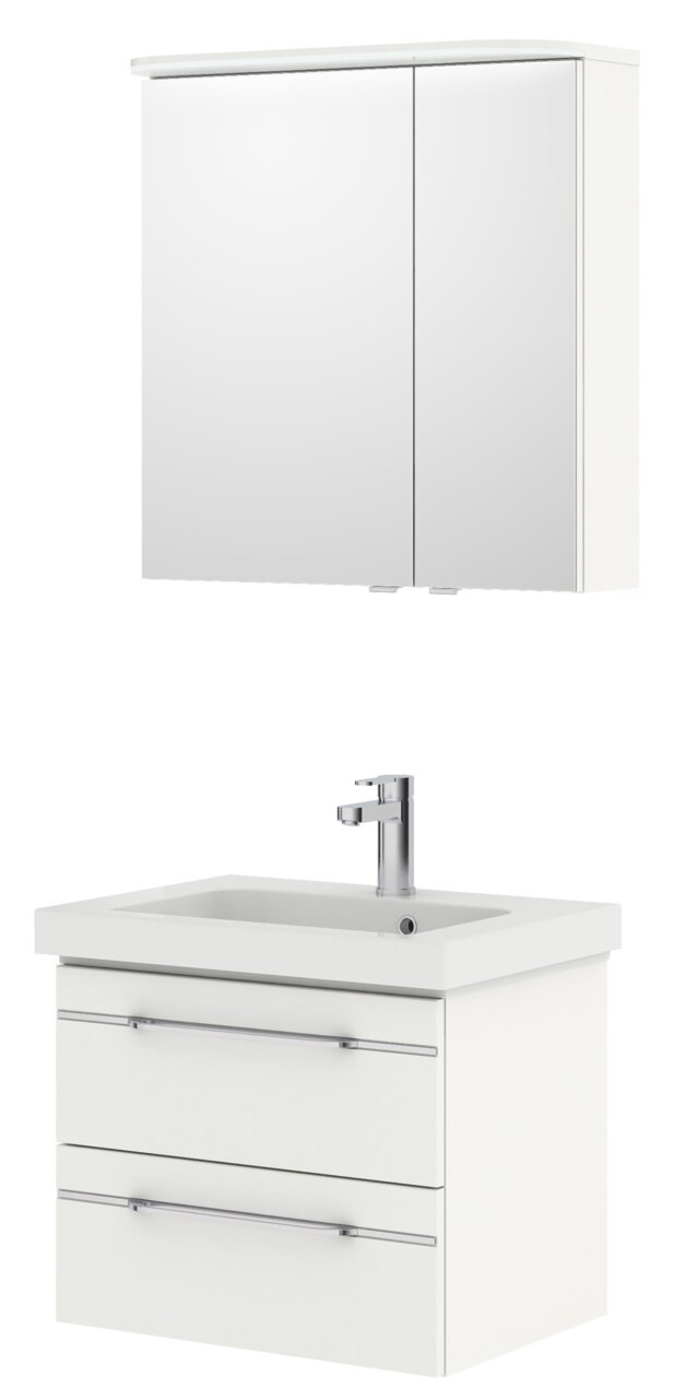 Pelipal Badblock BALTO SPRINT Moderner weißer Badblock mit Spiegelschrank und Waschbecken, Frontalansicht