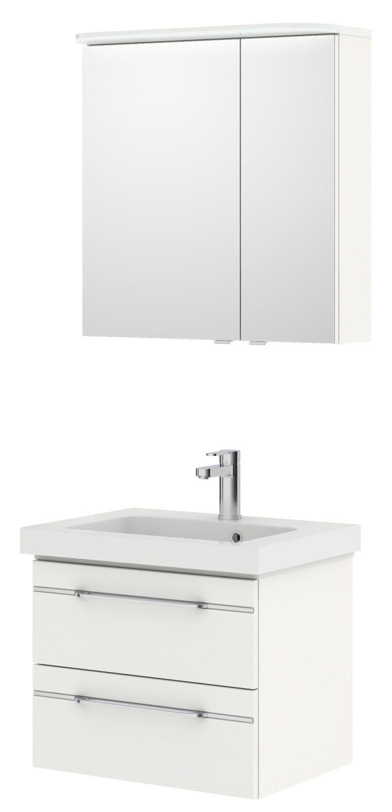 Pelipal Badblock BALTO SPRINT Moderner weißer Badblock mit Spiegelschrank und Waschbecken, Frontalansicht