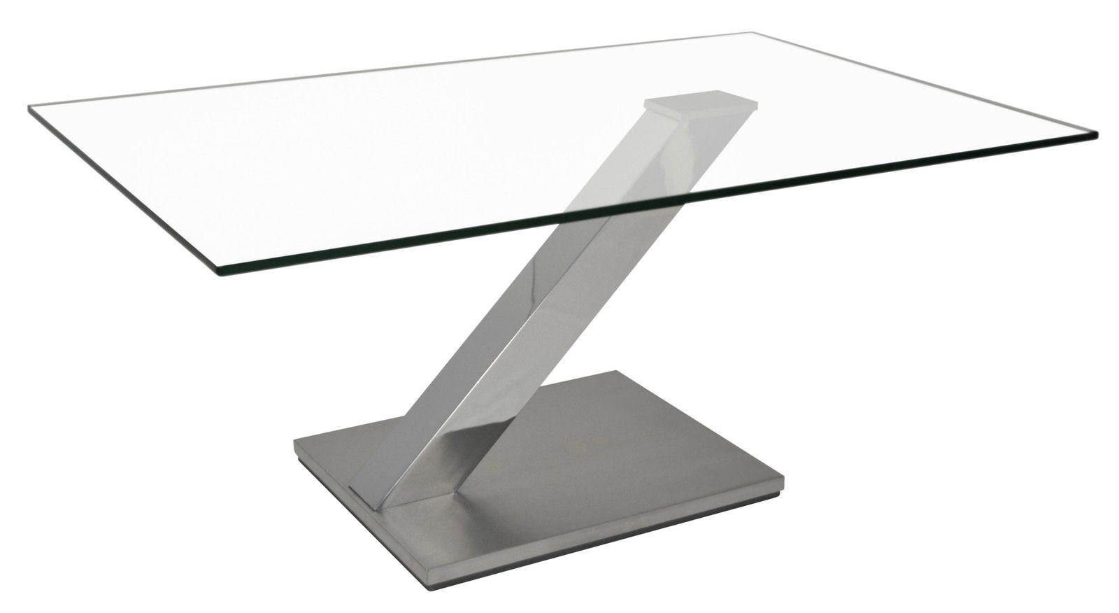 Moderano Couchtisch SALA Moderner Couchtisch mit Glasplatte und schrägem Metallfuß, seitliche Perspektive