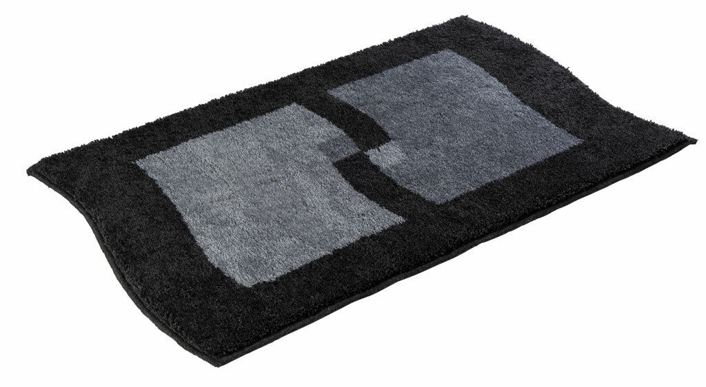 Badteppich 55x60cm Betty in Schwarz und Grau mit geometrischem Muster, seitliche Perspektive
