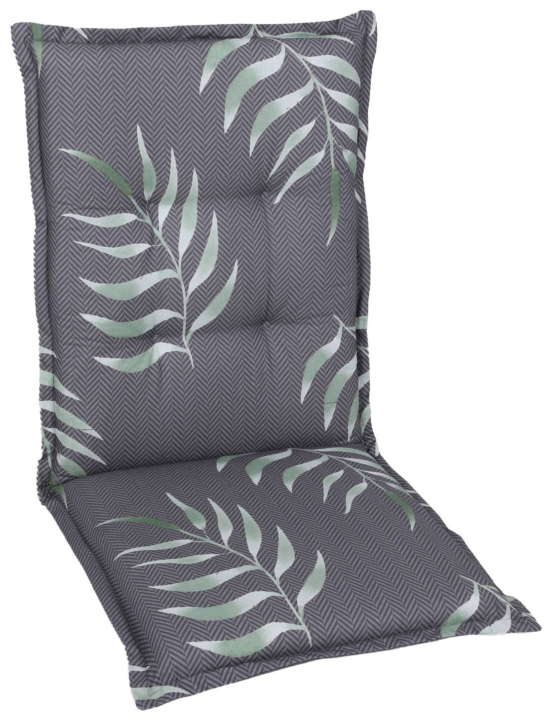 Graue Mittellehnerauflage mit grünem Blattmuster, Vorderansicht