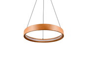Moderne hanglamp van hout in de vorm van een ring, gezien van onderaf