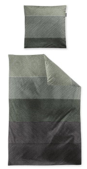 Bettwäsche-Set in verschiedenen Grautönen mit geometrischem Muster, Draufsicht