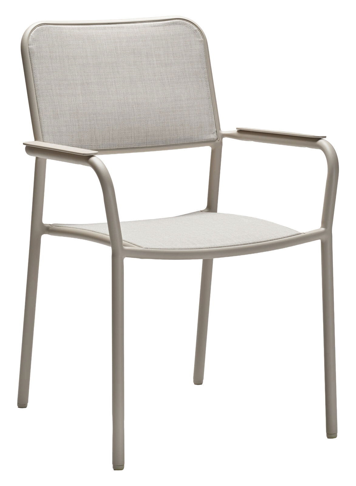 Moderner Stapelsessel aus Metall mit Armlehnen, seitliche Perspektive