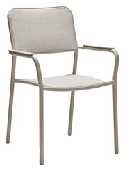 Moderner Stapelsessel aus Metall mit Armlehnen, seitliche Perspektive