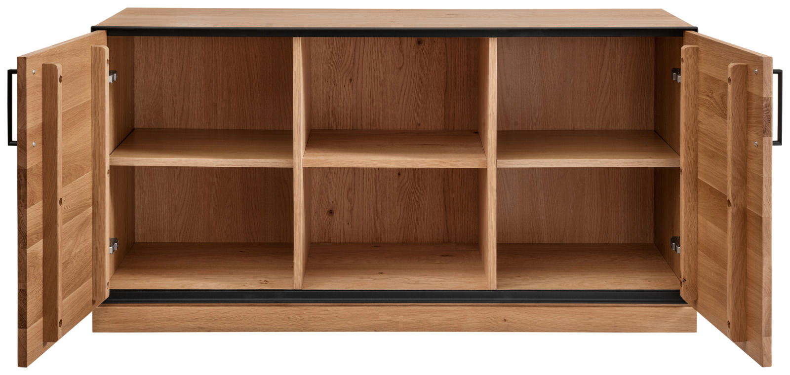 Offene Roll-Kommode aus Holz mit sechs Fächern, frontal betrachtet