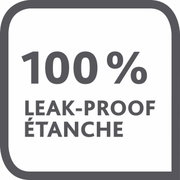 Vorderansicht eines quadratischen Symbols mit der Aufschrift '100% LEAK-PROOF ÉTANCHE', das die Auslaufsicherheit der Emsa Frischhaltedosen-Serie CLIP&CLOSE hervorhebt.