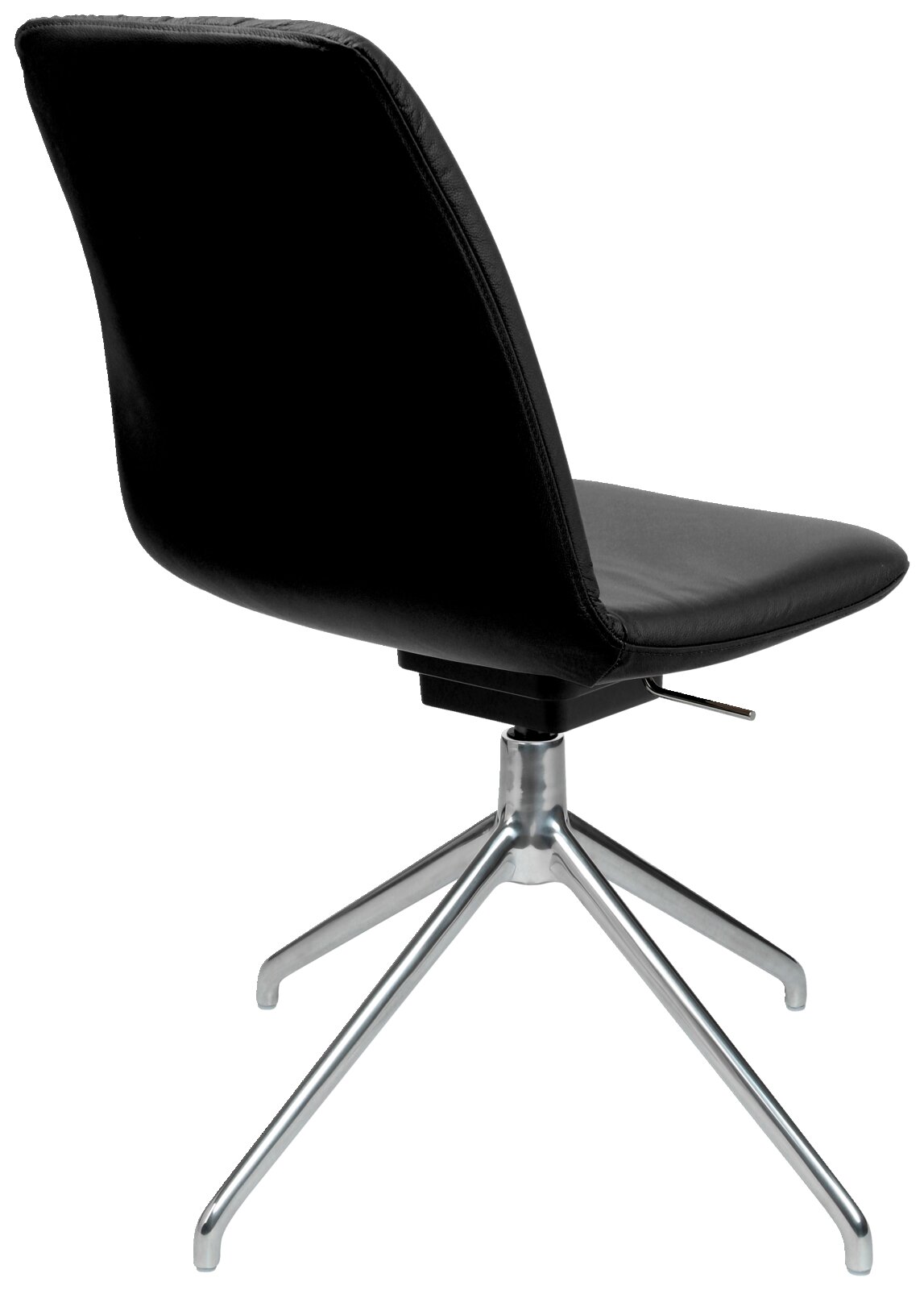 Moderne zwarte stoel met metalen frame, achteraanzicht