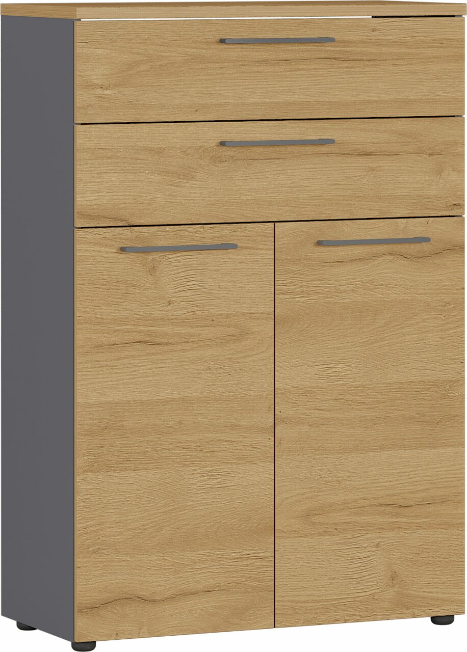 MID.YOU Aktenschrank AGENDA HOME Moderner Aktenschrank in Holzoptik mit zwei Schubladen und zwei Türen, seitliche Perspektive