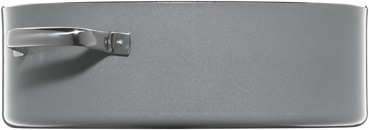 Seitliche Ansicht eines ovalen Bräters aus der FT Platinum Serie, 36,5 cm, mit glänzendem Griff.