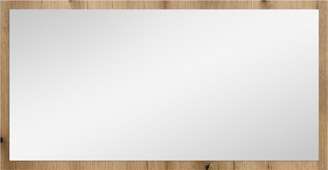 Leere weiße rechteckige Leinwand oder Posterfläche mit dünnem Rand, auf Holzoberfläche, Draufsicht von oben