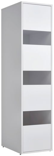 Weißer Wäscheschrank mit vier offenen Fächern, seitliche Perspektive