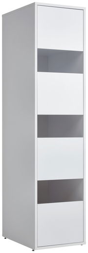 Weißer Wäscheschrank mit vier offenen Fächern, seitliche Perspektive