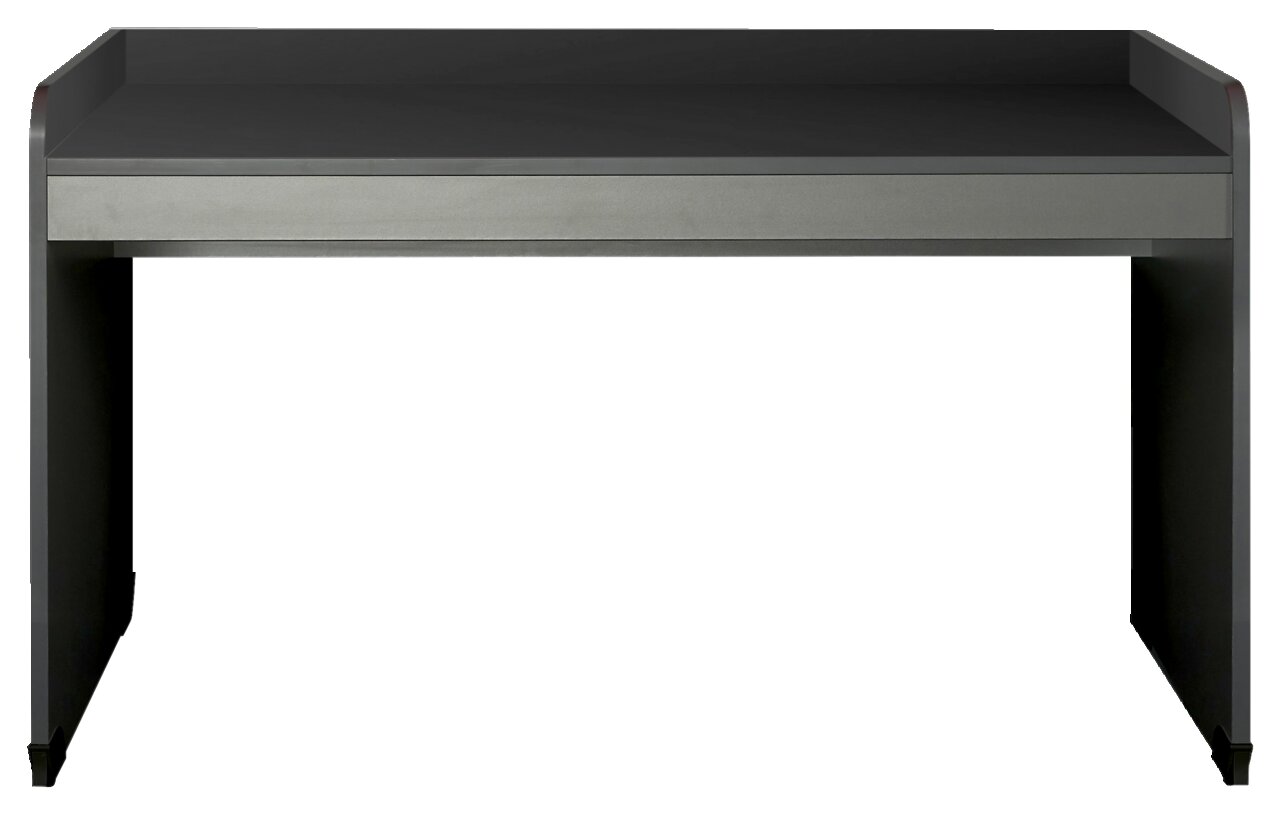 Moderner Schreibtisch in dunklem Design, frontal betrachtet