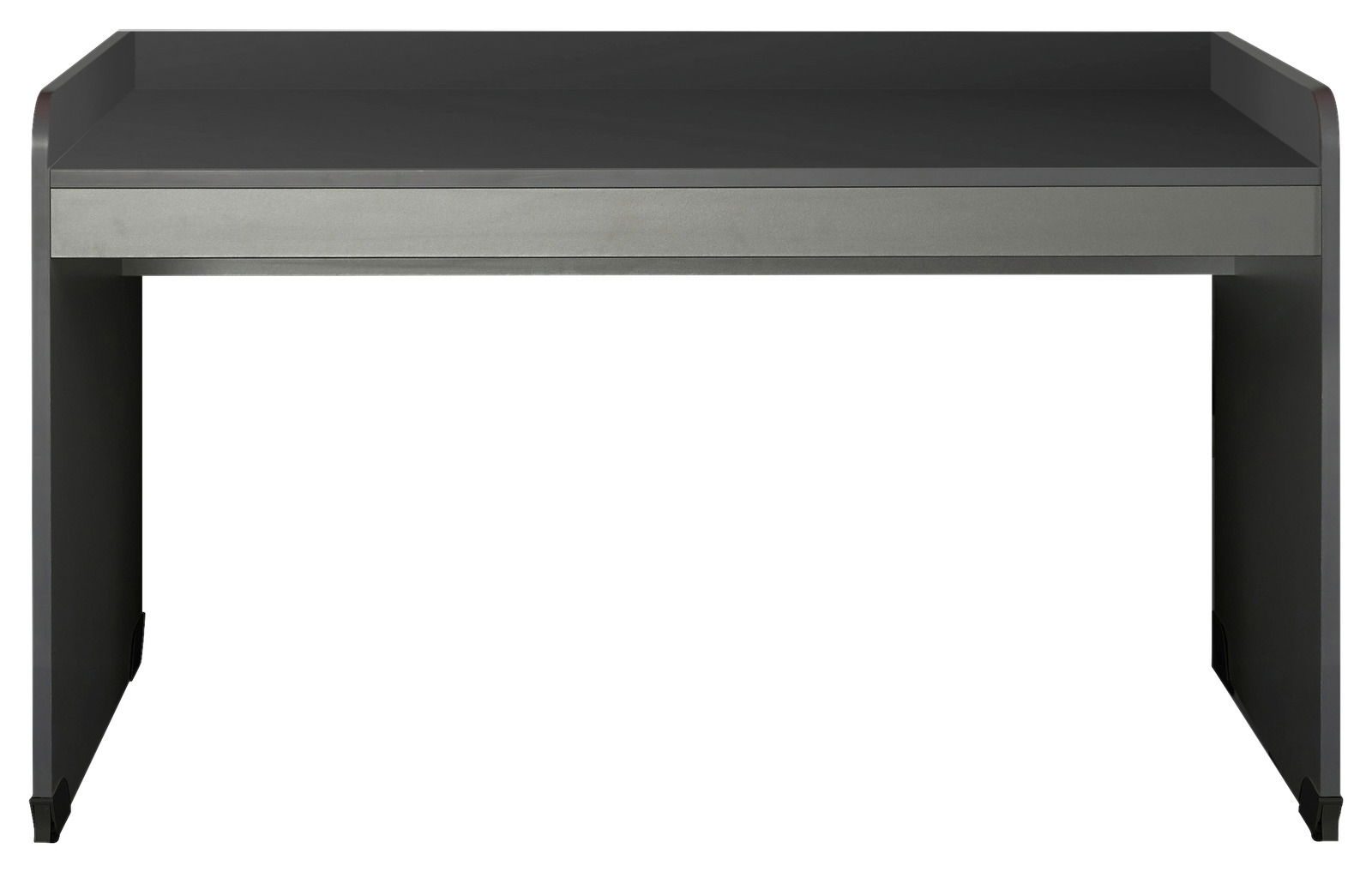 Moderner Schreibtisch in dunklem Design, frontal betrachtet