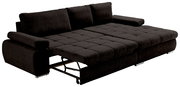 Dunkelgraues Sofa mit Ottomane rechts, in Liegeposition von schräg vorne betrachtet.