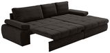 Dunkelgraues Sofa mit Ottomane rechts, in Liegeposition von schräg vorne betrachtet.