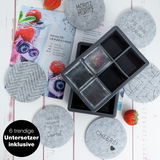 Eiswürfelform mit sechs trendigen Untersetzern, Draufsicht