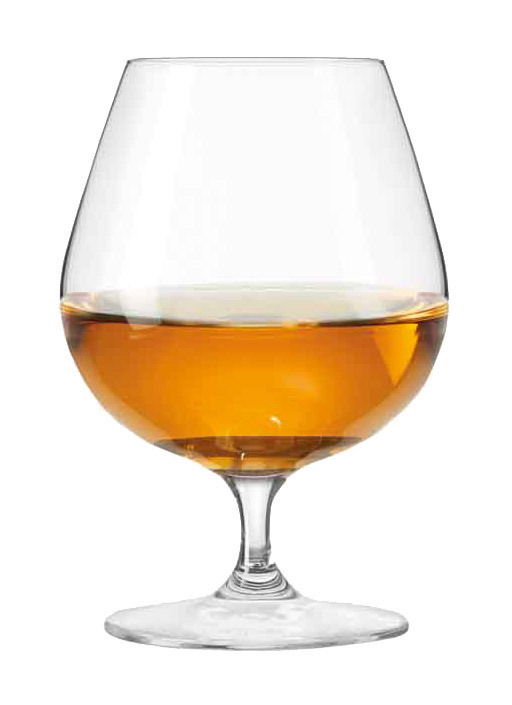 Cognacglas Ciao+ 400ml, gefüllt mit goldenem Getränk, Frontalansicht