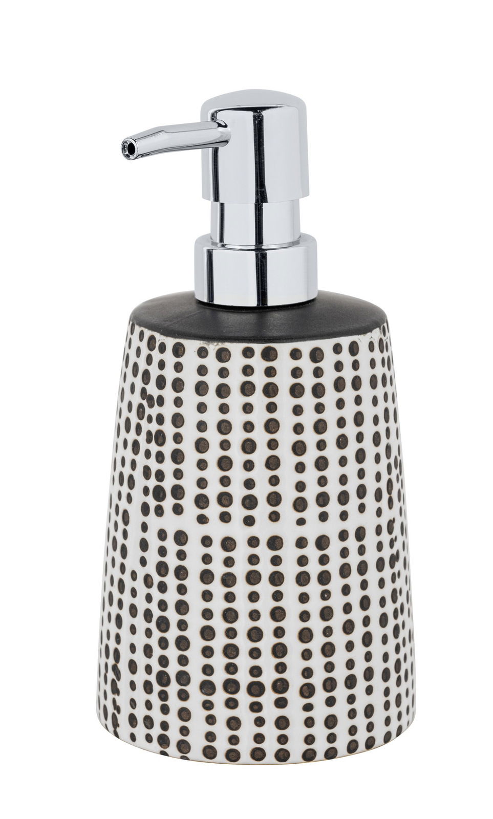 Schöner Wohnen Seifenspender Moderner Seifenspender in Schwarz-Weiß mit Punktmuster, seitliche Perspektive
